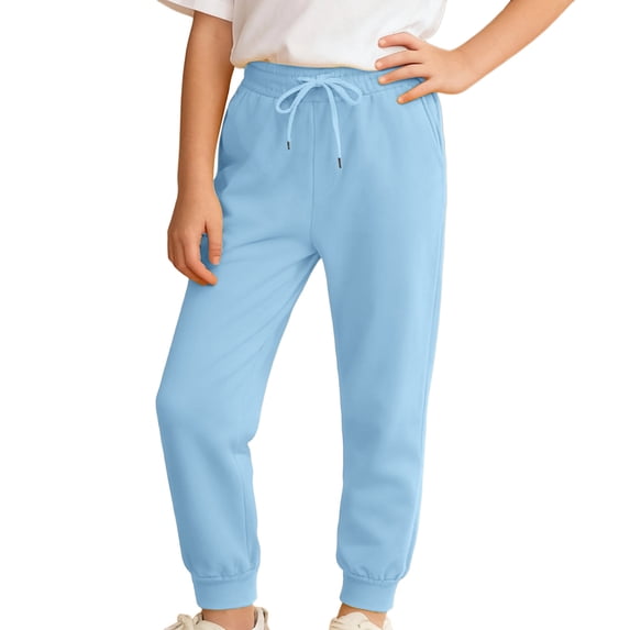WOYY Girls' Sweatpants Casual Athletic Cotton Jogger Pants with Drawstring, Sizes 2-14