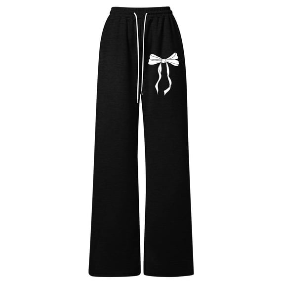 WOYY Girls Sweatpants Cute Bow Print Drawstring Straight Leg Pants, Sizes 12-13