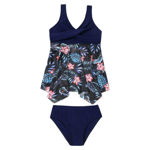 WOYY Girls Tankini Set Tropical Beach UPF 50+ Bathing Suit 2 Piece Swimsuits, Sizes 18-24 Months