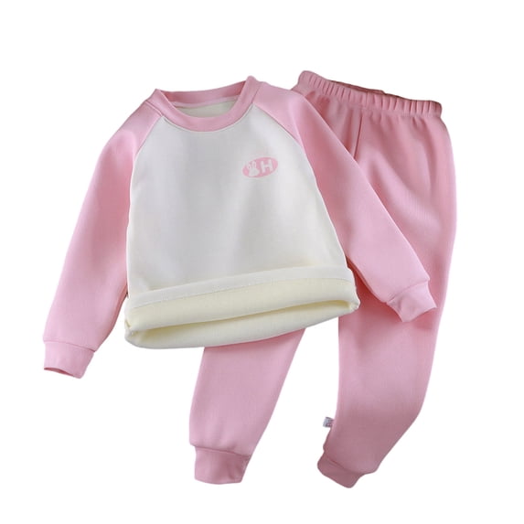 WOYY Girls Thermal Underwear Fleece Lined Long Sleeve Top Pants Sleepwear Base Layer Baby Clothing Sets, Sizes 6-12 Months