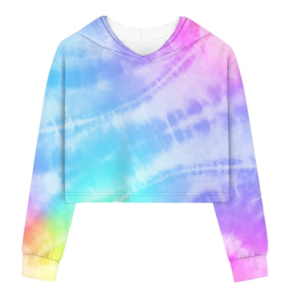 WOYY Girls Tie Dyed Cropped Hoodie Long Sleeve Hooded Sweatshirt Pullover Top, Blue, Sizes 3-12