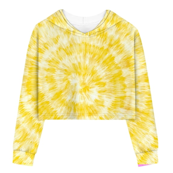 WOYY Girls Tie Dyed Cropped Hoodie Long Sleeve Hooded Sweatshirt Pullover Top, Yellow, Sizes 3-12