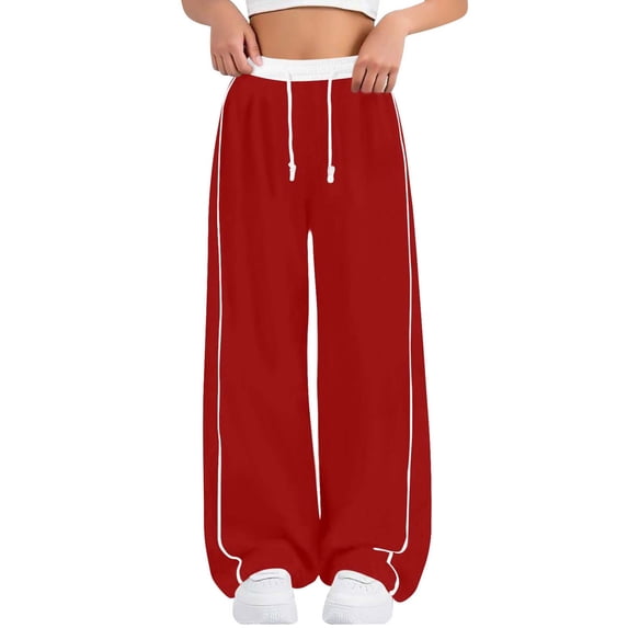 WOYY Girls Track Pants Casual Elastic Waist Drawstring Straight Leg Sweatpants, Sizes 4-15