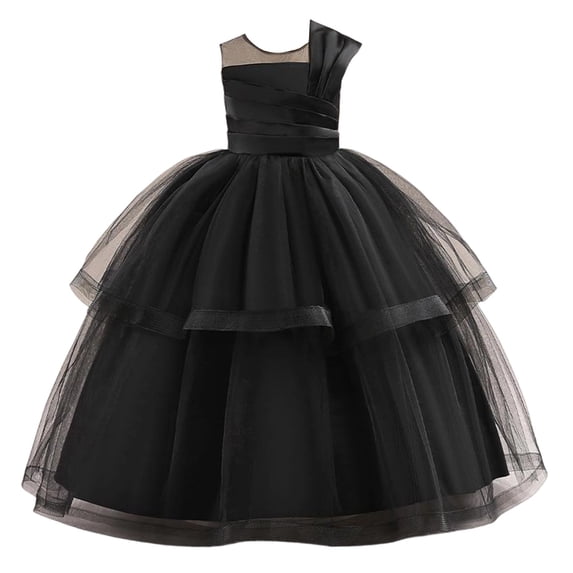 WOYY Girls Tulle Party Dress Sleeveless Birthday Pageant Maxi Princess Dress, Black, Sizes 5-16