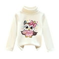 thumbnail image 1 of WOYY Girls Turtleneck Pullover Cartoon Owl Print Sweatshirt Undershirt T Shirt Top, 1 of 2