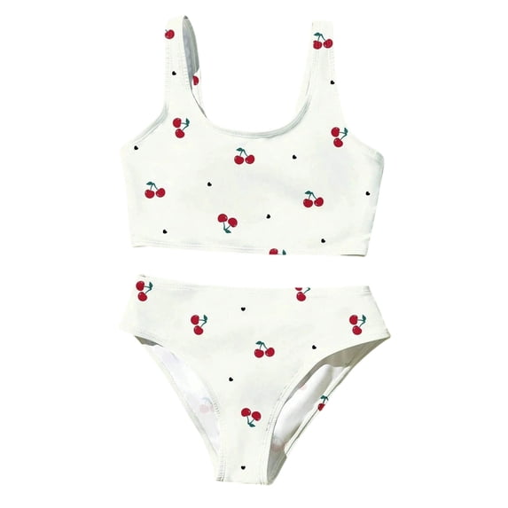WOYY Girls Two Piece Swimsuit Cute Bow Print Stretch Bathing Suit Bikini Set, Sizes 5-12