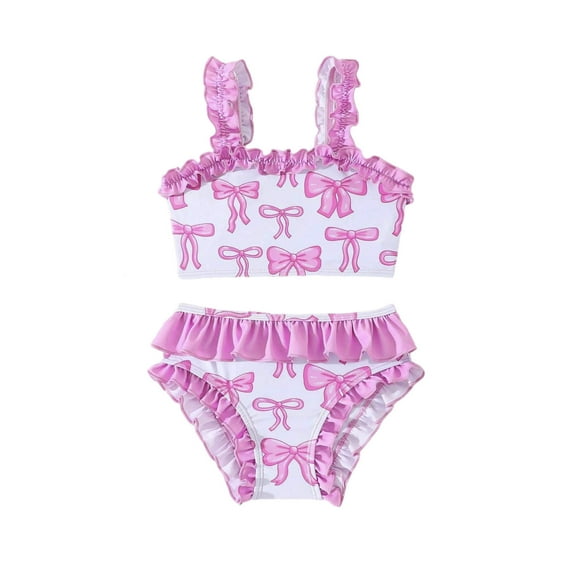WOYY Girls Two Piece Swimsuit Cute Ruffle Bow Print Bikini Set Bathing Suit, Sizes 2-3