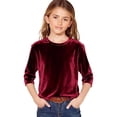 thumbnail image 1 of WOYY Girls Velvet T-Shirt 3/4 Sleeve Crew Neck T Shirt Soft Solid Basic Tshirt, Sizes 3-14, 1 of 3