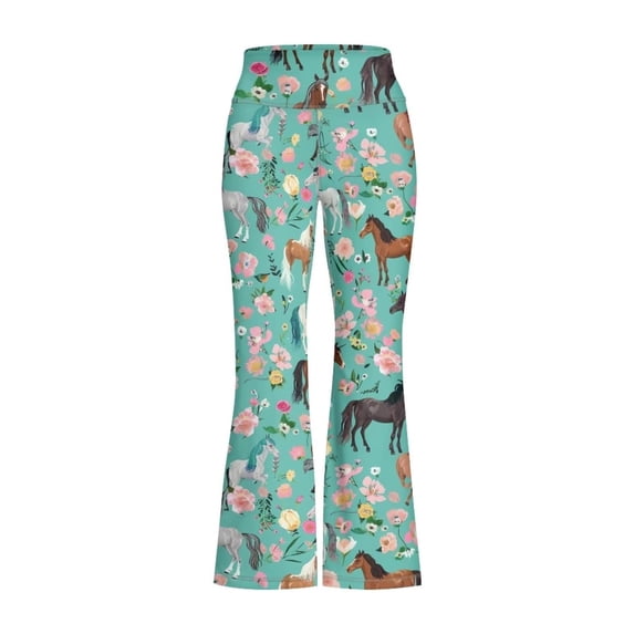 WOYY Girls Yoga Pants Horse Print High Waisted Workout Athletic Flared Pants, Sizes 1-14