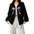 thumbnail image 1 of WOYY Girls Zip Up Hoodie Bow Print Cute Outerwear Hooded Sweatshirt Jacket, Black, Sizes 3-12, 1 of 4