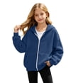 thumbnail image 1 of WOYY Girls Zip Up Hoodie Casual Solid Loose Fleece Hooded Sweatshirt Jacket, Navy, 1 of 3