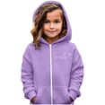 thumbnail image 1 of WOYY Girls Zip Up Hoodie Cute Heart Print Fleece Soft Hooded Sweatshirt Jacket, Purple, Sizes 3-12, 1 of 3