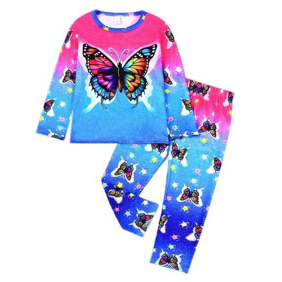 WOYY Glow In The Dark Pajama Set for Boys Girls Long Sleeve Top Pants Kids Sleepwear PJs