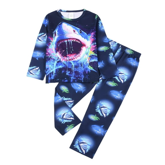 WOYY Glow In The Dark Pajamas for Boys Cartoon Long Sleeve Top Pants Pjs Set, Sizes 7-8
