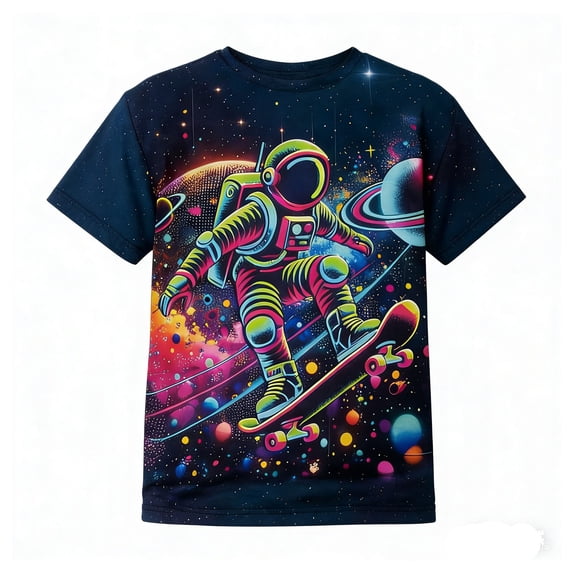 WOYY Graphic Tee for Boys Astronaut Print Short Sleeve Crew Neck T-Shirt Tee, Sizes 2-3