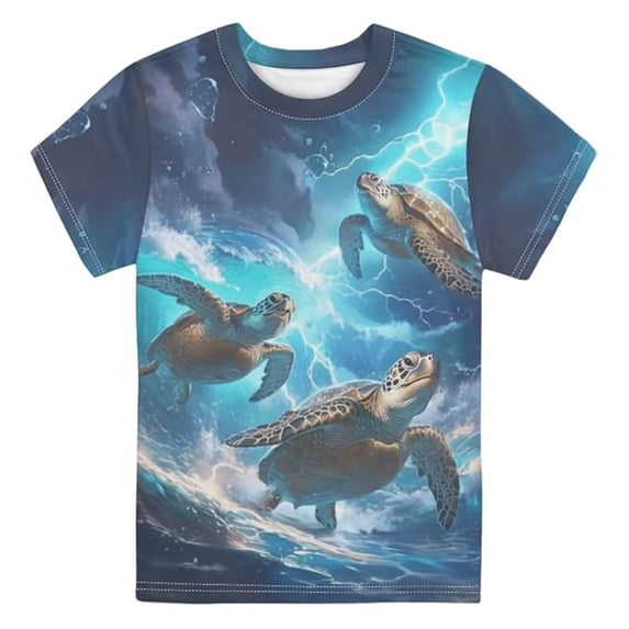 WOYY Graphic Tee for Boys Turtle Print Short Sleeve Round Neck T-Shirt Top, Sizes 5-14