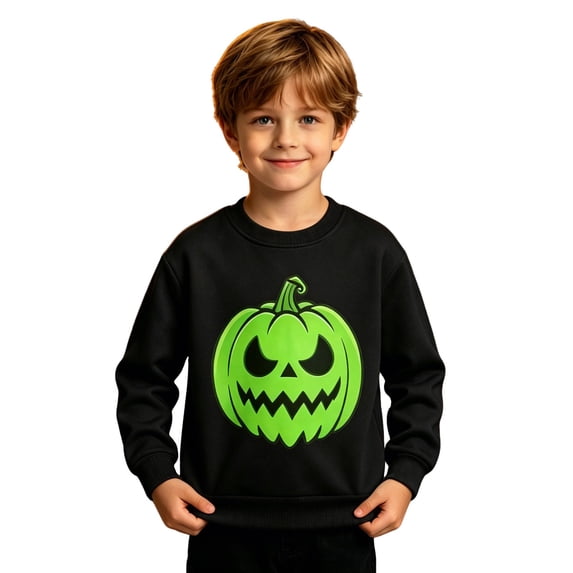 WOYY Halloween Boys Pumpkin Sweatshirt Glow In the Dark Crew Neck Pullover Top, Size 1-10