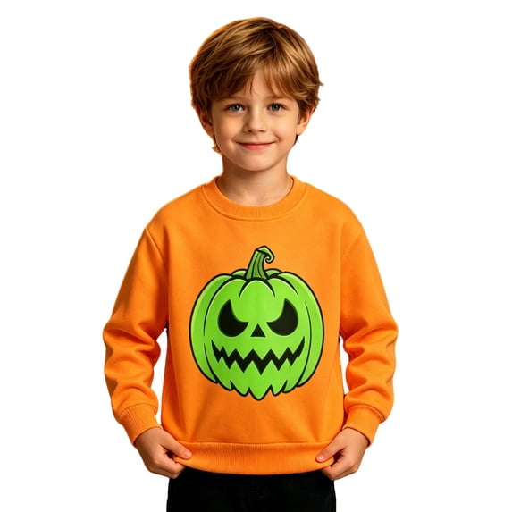 WOYY Halloween Boys Pumpkin Sweatshirt Glow In the Dark Crew Neck Pullover Top, Size 1-10