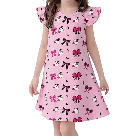WOYY Halloween Girls Cute Nightgown Holiday Flutter Sleeve Sleepwear Dress, Sizes 3-10