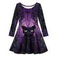 thumbnail image 1 of WOYY Halloween Girls Long Sleeve Dress Cat Graphic Midi A Line Dress, Black, Sizes 3-14, 1 of 3