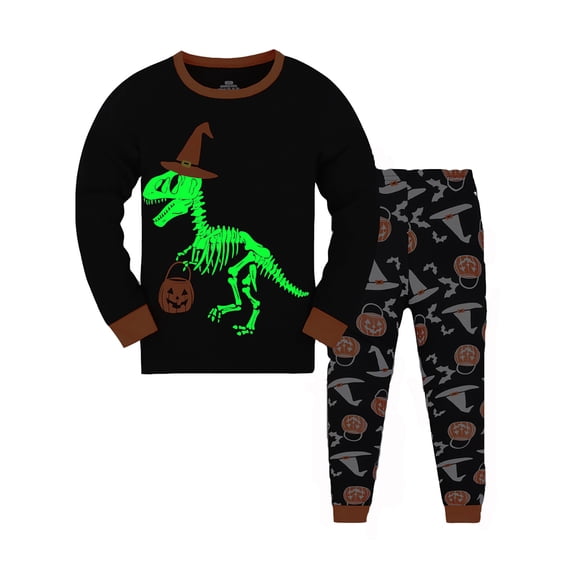 WOYY Halloween Pajamas for Kids Skeleton Long Sleeve Top Pants Snug Fit PJ Set, Sizes 2-10