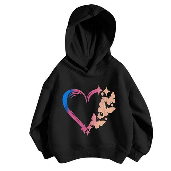 WOYY Hoodie for Girls Casual Sports Hearts Print Hooded Sweatshirt Pullover, Sizes 8-9