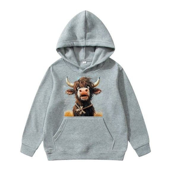 WOYY Hoodies for Girls Highland Cattle Print Pullover Hooded Sweatshirt, Sizes 11-12