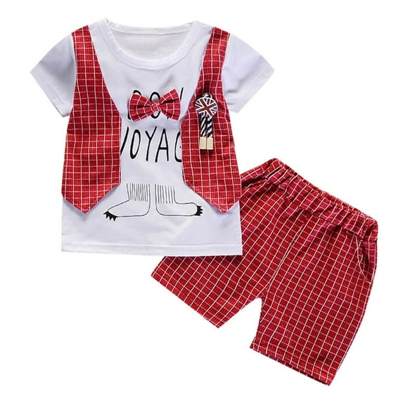 WOYY Infant Boy Summer Outfit Sets Short Sleeved Graphic T Shirt Denim Shorts Set Outfits