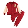 thumbnail image 1 of WOYY Boys Baseball Outfits Color Block Bomber Jacket Pants Tracksuit, Sizes 9-12M, 1 of 5
