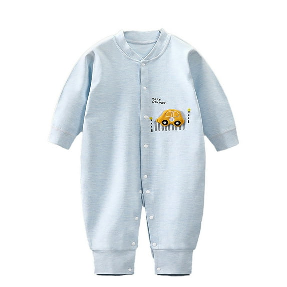 WOYY Boys Cartoon Button Long Sleeve Jumpsuit Soft Baby Romper Onesies, Sizes 9-12 Months