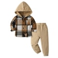 thumbnail image 1 of WOYY Infant Boys Casual Outfits Plaid Long Sleeve Hooded Shirt Pants Set, Sizes 12-18M, 1 of 8