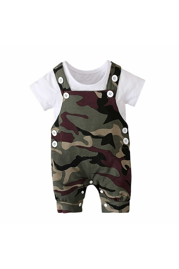 Boys Casual Outfits Star Print T-Shirt Camo Overalls Pants 2Pcs Set Fashion Baby Clothes, Sizes 3-6 Months