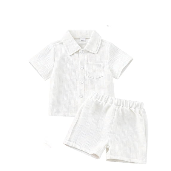 WOYY Infant Boys Casual Summer Outfits Everyday Short Sleeve Button Down Shirt Shorts Set