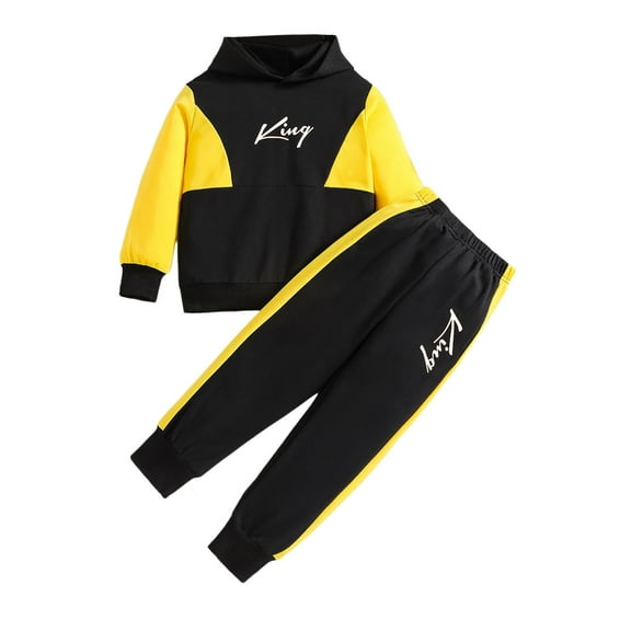 WOYY Boys Casual Tracksuit Color Block Hoodie + Sweatpants Set Sports Outfits