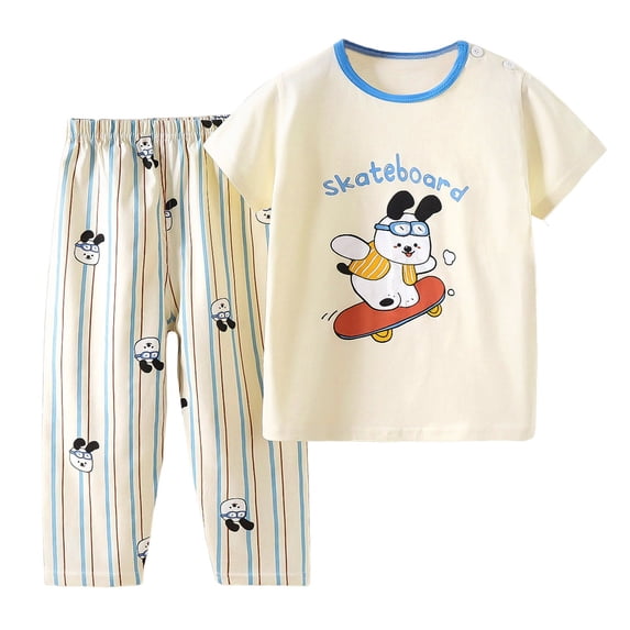 WOYY Infant Boys' Cotton Loungewear Set Cute Cartoon Short Sleeved Tee Pants Sleepwear Children's Clothes Sets, Sizes 18-24 Months
