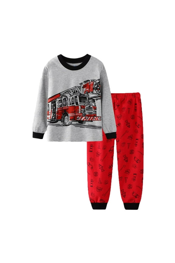 Infant Boys Cotton Outfits Train Print Long Sleeve Sleepwear Clothes Set, Sizes 12-18M