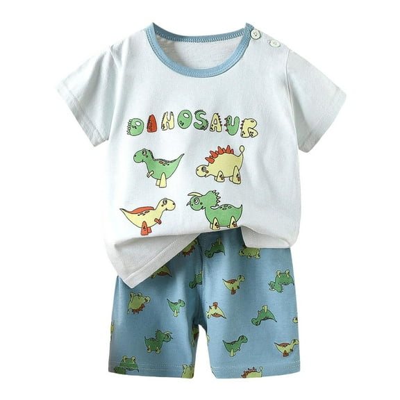 WOYY Infant Boys Cotton Shorts Set Cartoon Print Short Sleeve T-Shirt Shorts Outfits, Sizes 12-18M