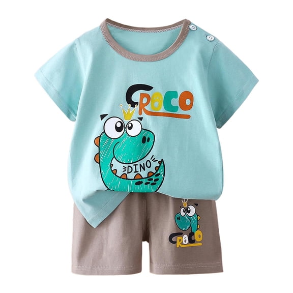 WOYY Infant Boys Cotton Shorts Set Cartoon Print Short Sleeve T-Shirt Shorts Outfits, Sizes 12-18M