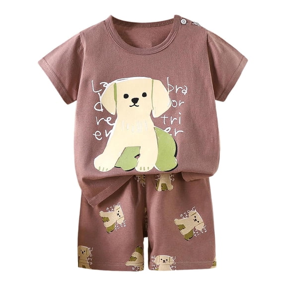 WOYY Infant Boys Cotton Shorts Set Cartoon Print Short Sleeve T-Shirt Shorts Outfits, Sizes 18-24M