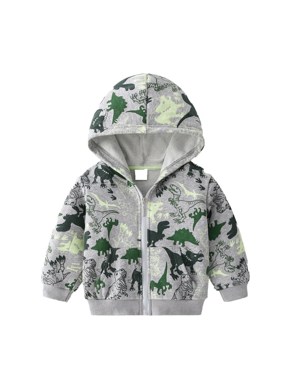 Infant Boys Dinosaur Zip Up Hoodie Casual Graphic Hooded Sweatshirt Spring Fall Jacket