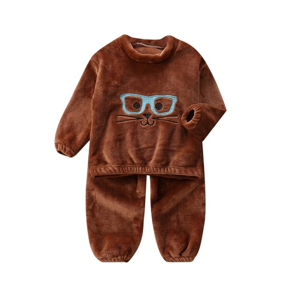 WOYY Boys Flannel Loungewear Set Cute Long Sleeve Top Pants Sleepwear Outfits for Baby, Sizes 1-7
