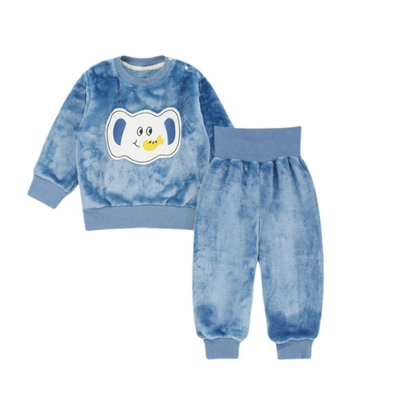 WOYY Infant Boys Flannel Pajamas Cartoon Fleece Warm Pullover Top High Waisted Pants PJs