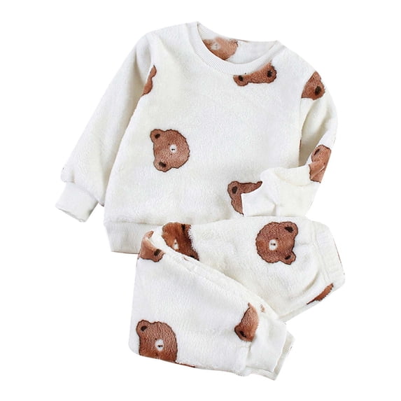 WOYY Infant Boys Flannel Pajamas Cute Cartoon Fuzzy Long Sleeve Top Pants Cozy Loungewear