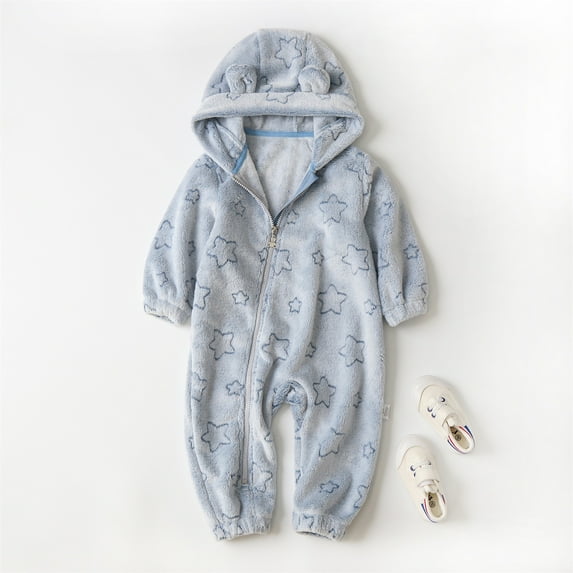 WOYY Boys Flannel Romper Winter Warm Hooded Jumpsuit Outerwear One-Piece Playsuit