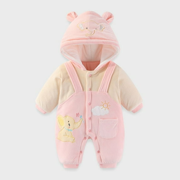 WOYY Boys Jumpsuit Cartoon Long Sleeve Hooded Romper Winter Warm Playsuit