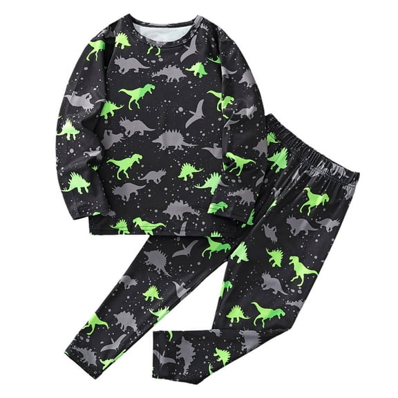 WOYY Infant Boys Glow In The Dark Dinosaur Pajamas Long Sleeve Top Pants, Sizes 18-24M