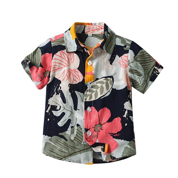 WOYY Toddler Boys Hawaii Beach Shirt Tropical Print Short Sleeve Button Shirt, Sizes 6M-5