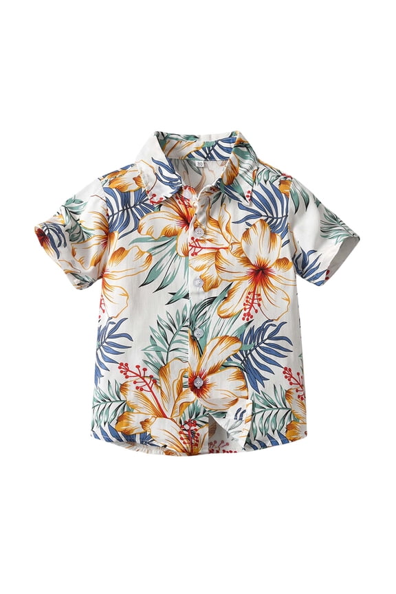 Boys Hawaii Beach Shirt Summer Vacation Short Sleeve Button Shirt, Sizes 6M-8Y
