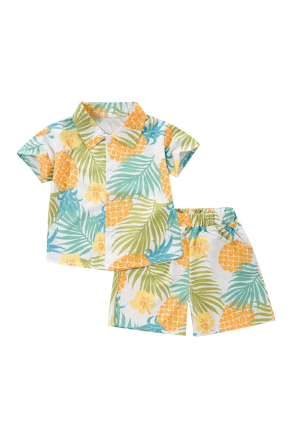 Infant Boys Hawaii Outfits Summer Beach Button Down Shirt Shorts Set, Sizes 12-18M