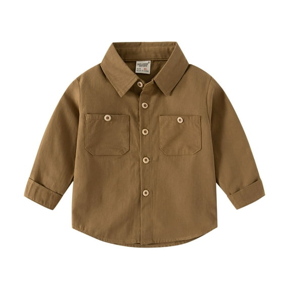 WOYY Boys Long Sleeve Button-Down Shirt Solid Color Basic Cotton Casual Shirt